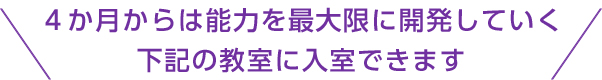 ４か月からは能力を最大限に開発していく下記の教室に入室できます